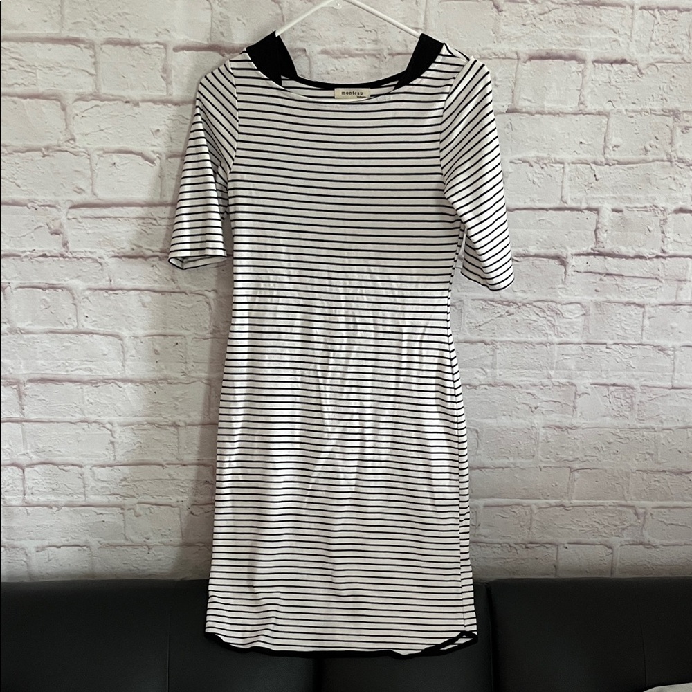 Monteau Black and White Striped Mini Dress